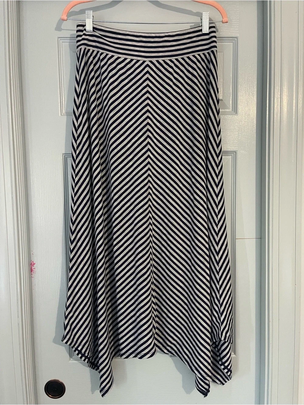 Faded Glory Navy & Gray Striped Handkerchief Hem Maxi Skirt